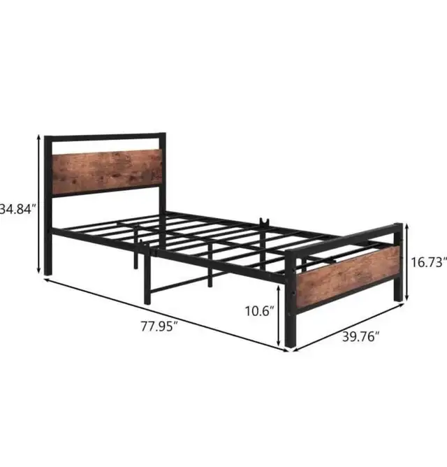Lit Simple en Métal avec Tête de Lit en Bois in Beds & Mattresses in Laval / North Shore - Image 4
