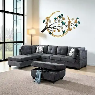 4-Piece Sectional Sofa Set With Storage Ottoman In Huge Sale, View more