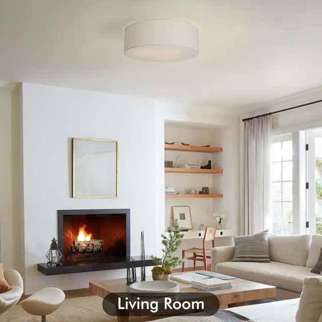 18-Inch Flush Mount Ceiling Light with Fabric Shade – Modern Far in Indoor Lighting & Fans in Mississauga / Peel Region - Image 5