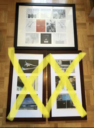 This picture frame is 22 inches long and 18 inches wide. It has a black frame with a glass front. It...