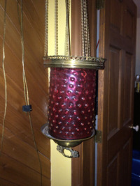 Antique Cranberry Hobnail Hanging Lamp
