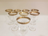 8 Vintage Gold Etched Rimmed Wine Goblets