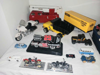 Diecast cars, tonka trucks, fire truck, motorcycles