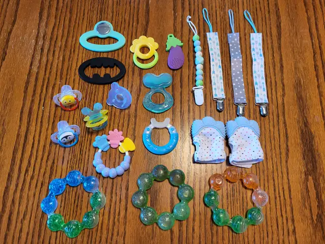 Baby teethers, bib clips, teething mitten, pacifiers- USED LIKE in Other in Vancouver - Image 2