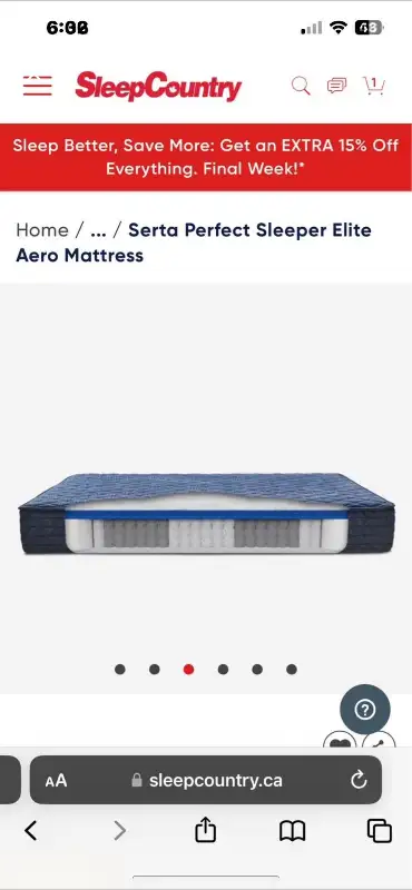 Mattress QUEEN Serta Sleeper Elite Aero queen size Anti-microbial, temperature regulation and pressu...