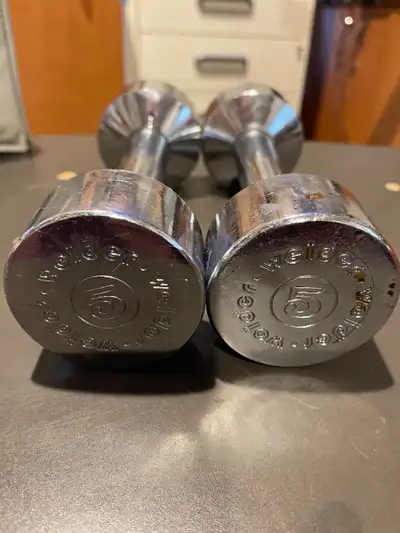 Vintage Joe Weider 5 lb Chrome Dumbell Set of 2, View more