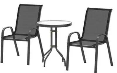 NEW 3pcs Stackable Mesh Chairs with Glass Table Set, Black, View more