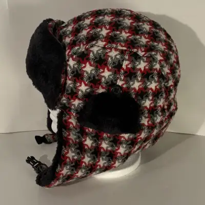 Vintage Y2K Star Patterned Plaid Red Black Grey Ushanka Hat, View more