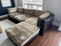 Leather and suede 4 piece interchangeable sectional