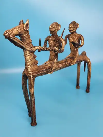 ANTIQUE Bronze Ashanti Warriors on Horse Sculpture, View more
