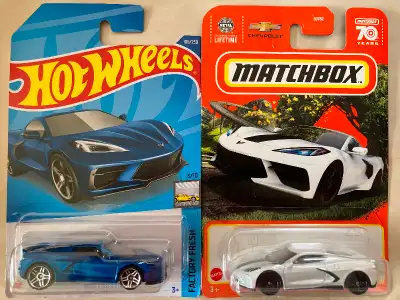 New, sealed on card. Hot wheels and Matchbox brand Chevrolet Corvette die cast toy cars, $5 each (ex...