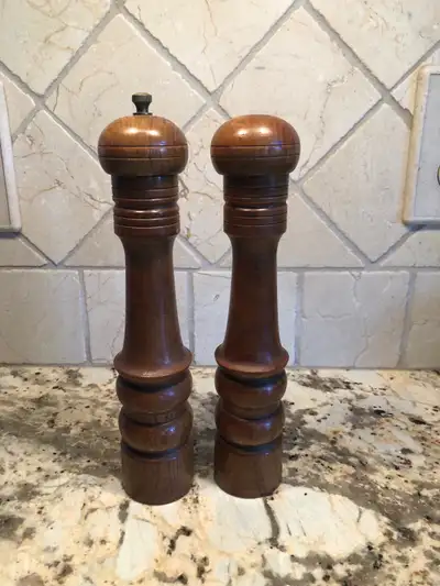 Vintage Large Wooden Salt and Pepper Grinder Set, View more