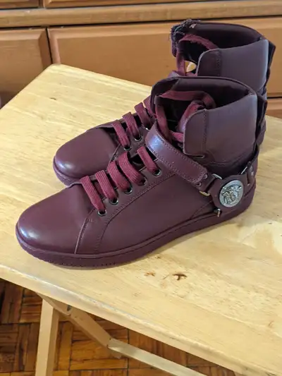 Versace burgundy Medusa combat boots, View more