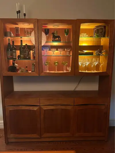 MCM Teak Light-up Hutch, View more