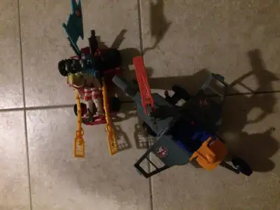 the chopper is missing 1 blade, seatbelt is gone, and the red gun thing that plugs into the bottom,...