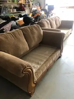A comfortable loveseat and couch set with a few years of use. Still in good condition. No rips or te...