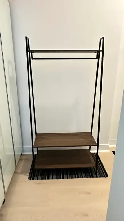 Modern Industrial Garment Rack / Open Closet with Shelves – Wood, View more