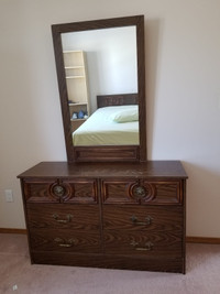 Bedroom set (dresser, mirror, chest, queen headboard)