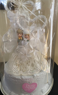 Precious Moments Wedding Cake Topper with 2 Hearts (Retired)
