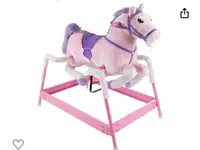 Spring Rocking Horse Plush Ride on Toy with Adjustable Foot Stir