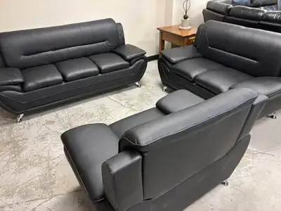 Black Leather Sofa Set - 3+2+1 Seater - FREE HOME DELIVERY GTA, View more