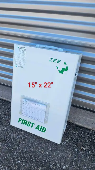Used but in excellent shape metal wall First Aid cabinet. Roughly 15" wide and 22" tall. Lots of com...