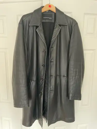  Kenneth Cole long men’s black  leather  jacket. Medium , View more