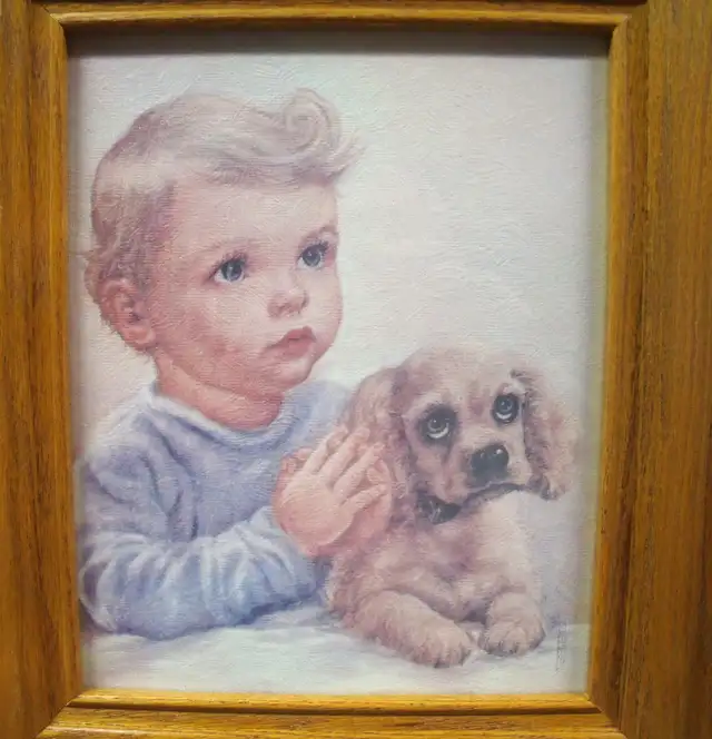 2 KIDS PICTURES IN WOOD FRAMES (BOY & GIRL WITH PUPPY) in Home Décor & Accents in Lethbridge - Image 5
