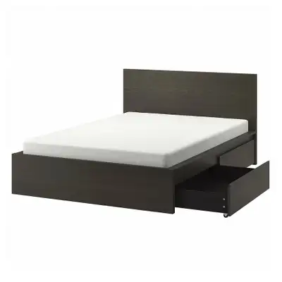 Malm High Bed Frame with Storage Boxes and Slats - Queen Size, View more