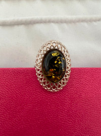 Amber Sterling Silver Ring