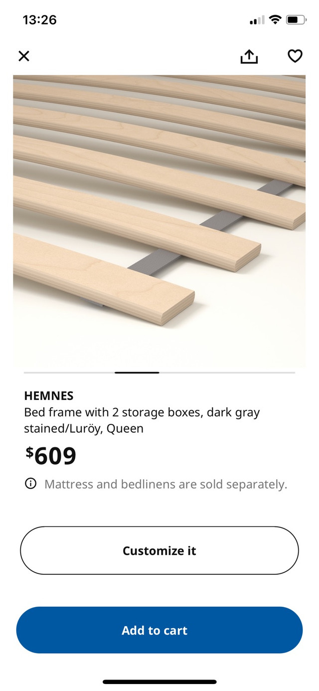 IKEA bed frame with 2 storage drawers - queen size in Beds & Mattresses in City of Toronto - Image 4