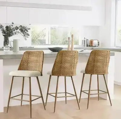 Set of 3 Briahnna 27" Full Back Rattan Counter Stools, View more