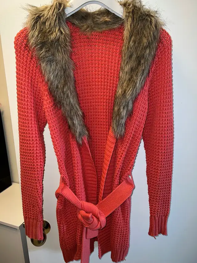 Coral Fur Trim Cardigan63749433811073120