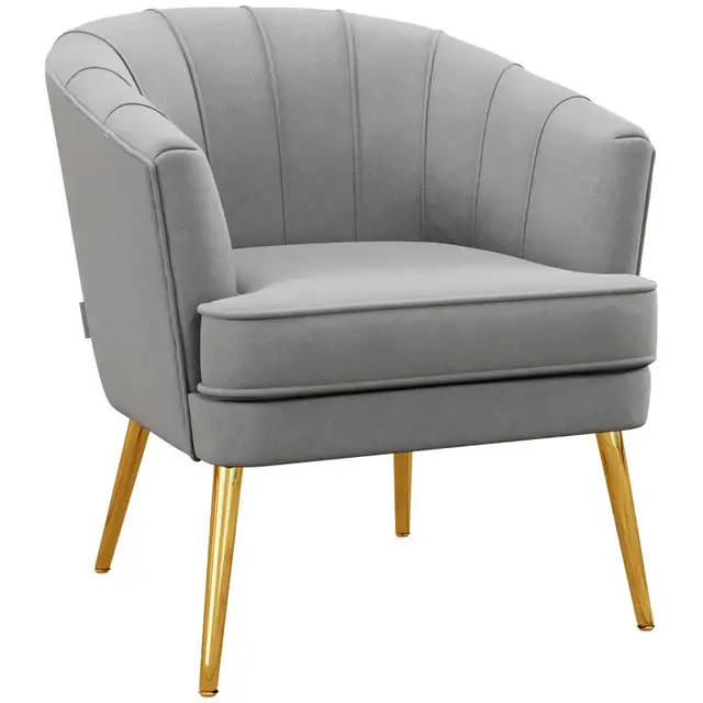 Fabric Armchair, Modern Accent Chair with Gold Metal Legs for Li in Chairs & Recliners in Markham / York Region - Image 5