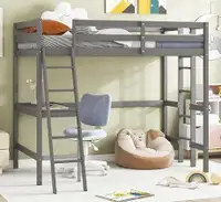 Strong & Comfy Bunk Bed with Desk and Dual Ladders & Guardrail