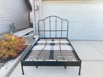 Double sz bed frame with adjustable slats delivery $, View more
