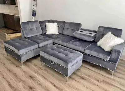 Velvet Sectional Sofa with Ottoman, View more