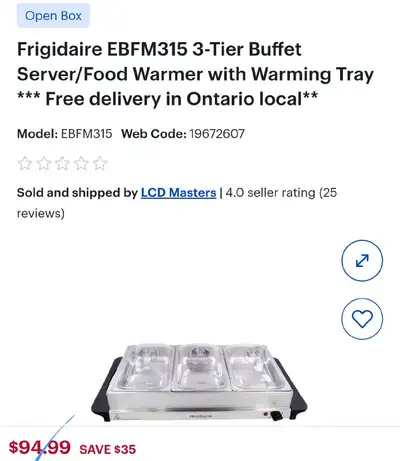 Frigidaire EBFM315 3-Tier Buffet Server/Food Warmer with Warming, View more