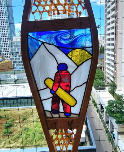 Stained glass snowshoes, View more