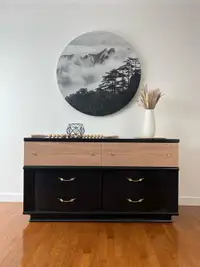  Refinished MCM Dresser Lowboy with Mirror Black and Wood