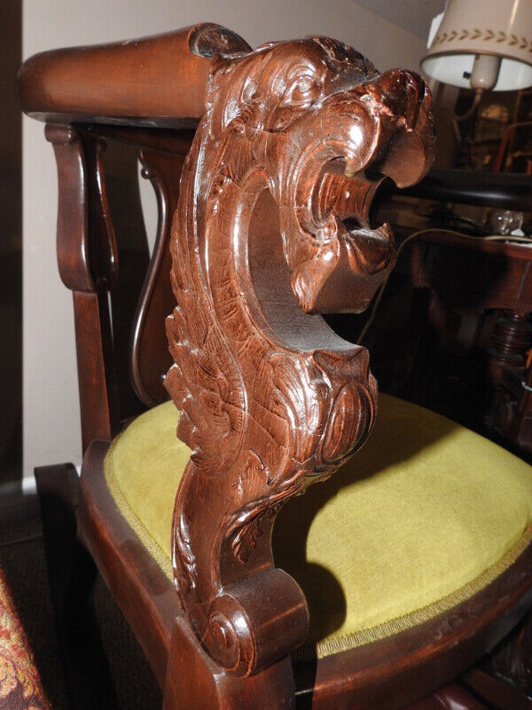 antique victorian parlour rocker, unusual carved "Griffin" arms in Arts & Collectibles in Hamilton - Image 3