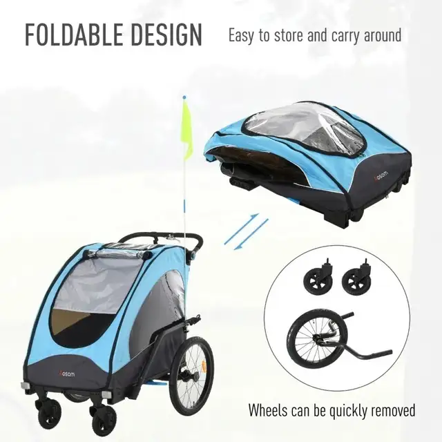Child Bike Trailer 3 In1 Foldable Jogger 2-Seater in Strollers, Carriers & Car Seats in Markham / York Region - Image 7