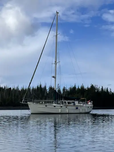 43' steel motorsailer, Ted Brewer, Alaska 43, off shore, ready for live-aboard and adventure, 2 priv...