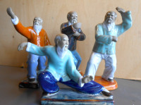 4 Figurines Shiwan Mudmen Vintage en Pose Tai-Chi ou Kung-Fu