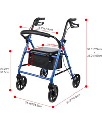 New!LIVINGbasics Folding Rollator Walker with Seat, 4-Wheels and