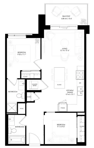 (Pet Friendly) 2 Bedrooms + 2 Bathrooms