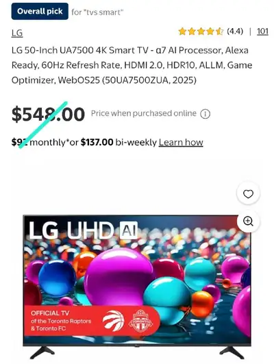 LG 50-Inch 4K Smart TV - α7 AI Processor, Alexa Ready, View more