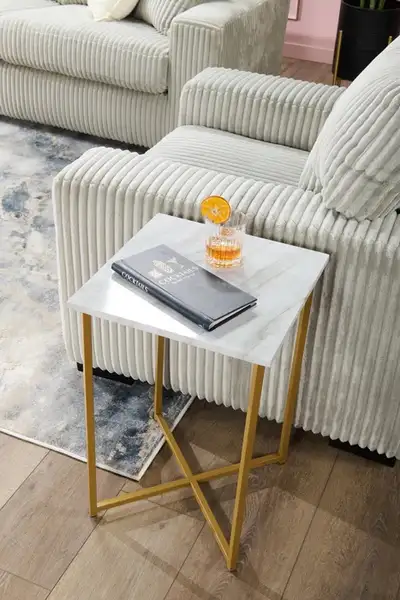Faux Marble Chairside Table - White & Gold, View more