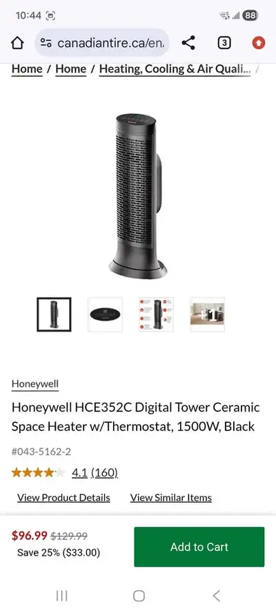 Brand new in box Honeywell HCE352C Digital Tower Ceramic Space Heater w/Thermostat, 1500W, Black For...
