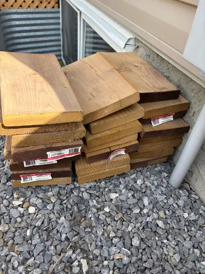 Pressure treated Cedar deck board pieces. 23 pieces of 1”x6” board, all approx 12” in length. Perfec...